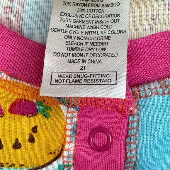 Munki Munki Toddler Girls Blue Pink Food Pattern One Piece LS Pajamas Pj Sz. 2T - Picture 8 of 15
